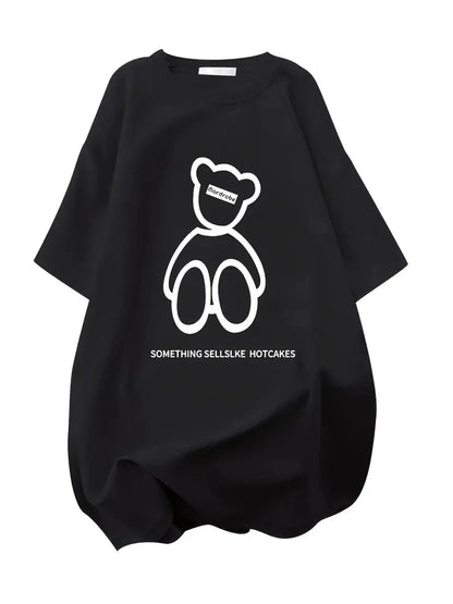 20/1 Penye Compack Ön Arka Baskılı Oversize Bisiklet Yaka T-shirt - Siyah