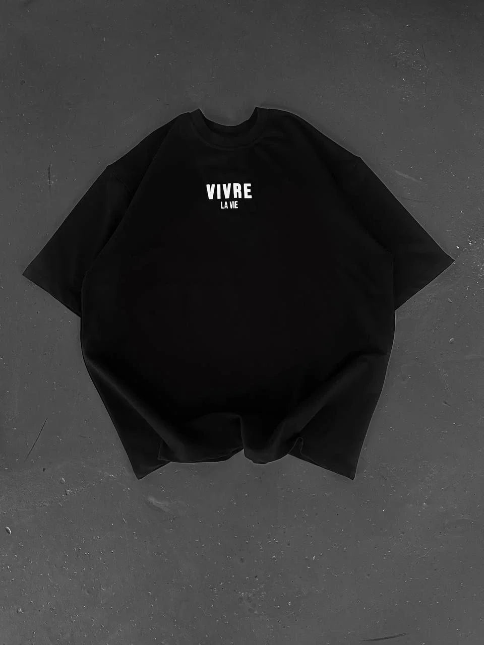 Baskılı Oversize Bisiklet Yaka T-shirt - Siyah