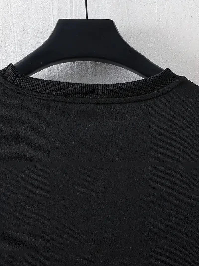 LB Ön Arka Baskılı Oversize Bisiklet Yaka Yazlık T-shirt - Siyah