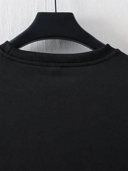 LB Ön Arka Baskılı Oversize Bisiklet Yaka Yazlık T-shirt - Siyah