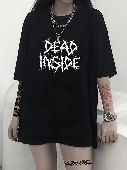Canlı Harf Baskılı Büyük Boy Oversize Kısa Kollu Tişört - Yumuşak, Nefes Alabilir, Kadınlar için Rahat Yaz ve İlkbaharın Vazgeçilmezi - Rahat Kesim, Rahat, Şık Kadın Giysileri - Siyah