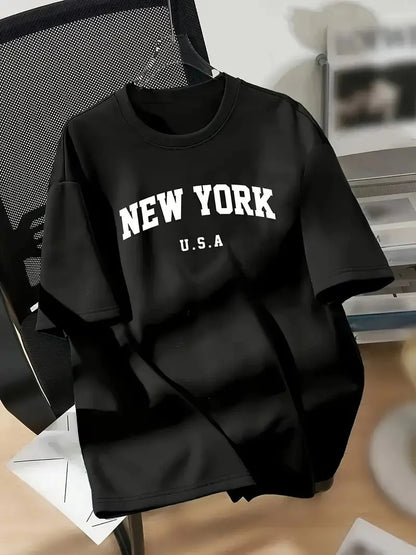 20/1 Penye CompackNew York Baskılı Oversize Kısa Kol Bisiklet Yaka T-shirt - Beyaz