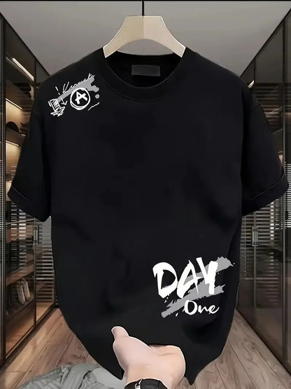 Day One Baskılı Oversize Bisiklet Yaka T-shirt - Beyaz