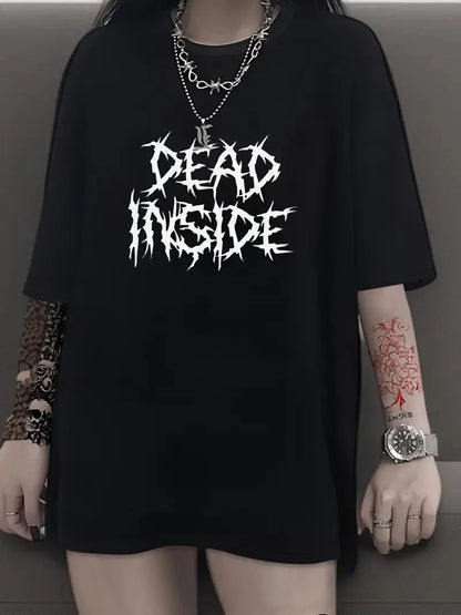 Canlı Harf Baskılı Büyük Boy Oversize Kısa Kollu Tişört - Yumuşak, Nefes Alabilir, Kadınlar için Rahat Yaz ve İlkbaharın Vazgeçilmezi - Rahat Kesim, Rahat, Şık Kadın Giysileri - Siyah