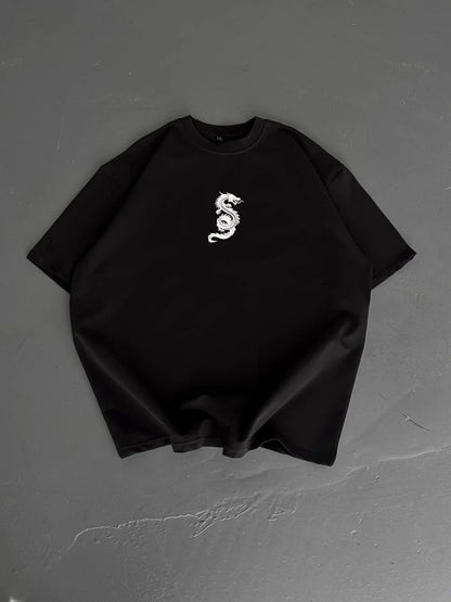 Baskılı Oversize Bisiklet Yaka T-shirt - Beyaz