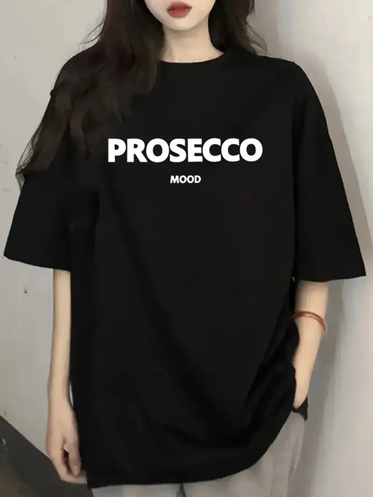 20/1 Penye Compack Baskılı Oversize Kısa Kol Bisiklet Yaka T-shirt - Siyah