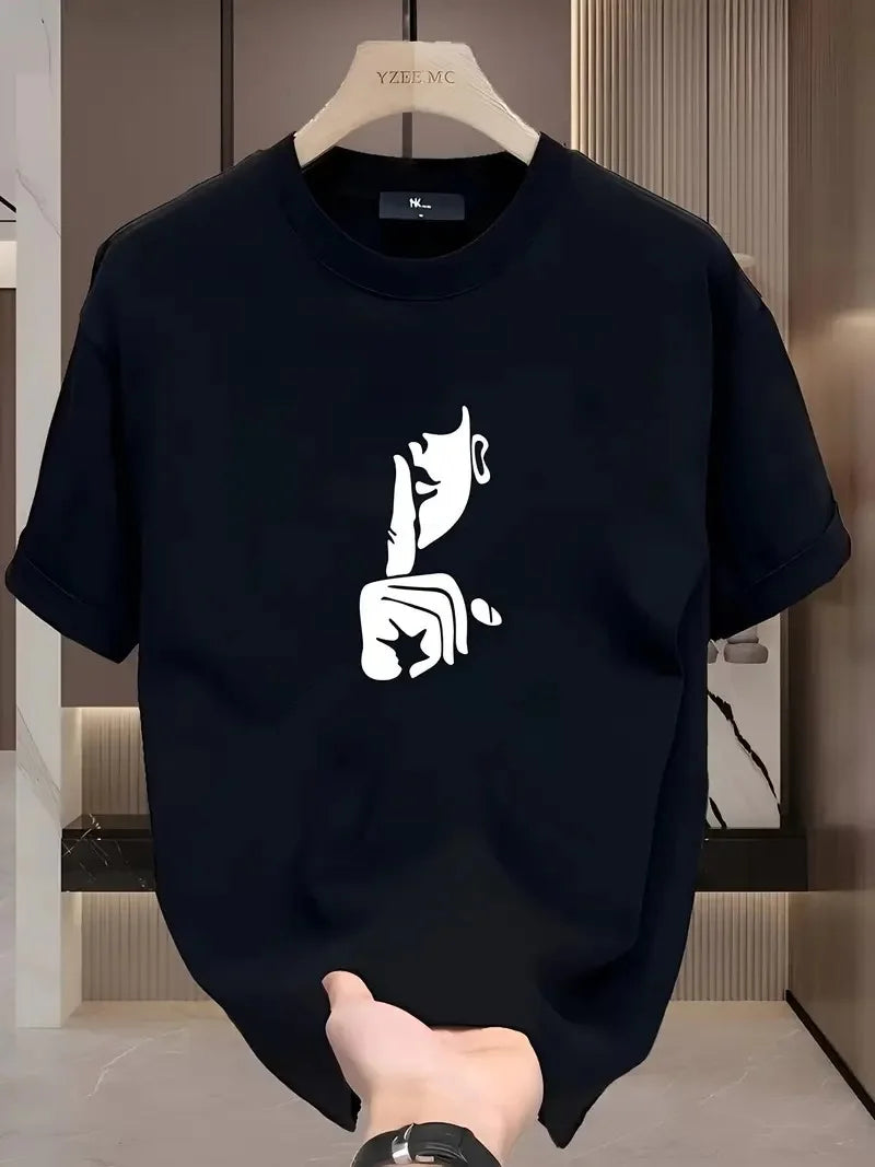 Rahat Bisiklet Yaka Tişört, Yaratıcı Karikatür Baskı - Yumuşak Polyester, Her Mevsim Giyilebilir- Beyaz