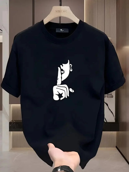 Rahat Bisiklet Yaka Tişört, Yaratıcı Karikatür Baskı - Yumuşak Polyester, Her Mevsim Giyilebilir- Beyaz