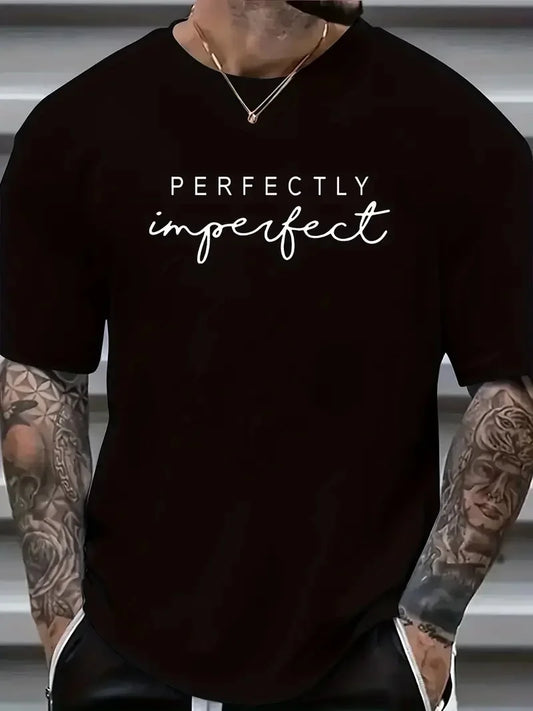 erkekler için Ön Arka Baskılı PERFECTLY günlük Kısa Kol tişört - Siyah