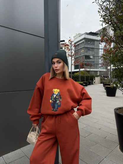 Bisiklet Yaka Üç İplik Sweat Takım - Siyah