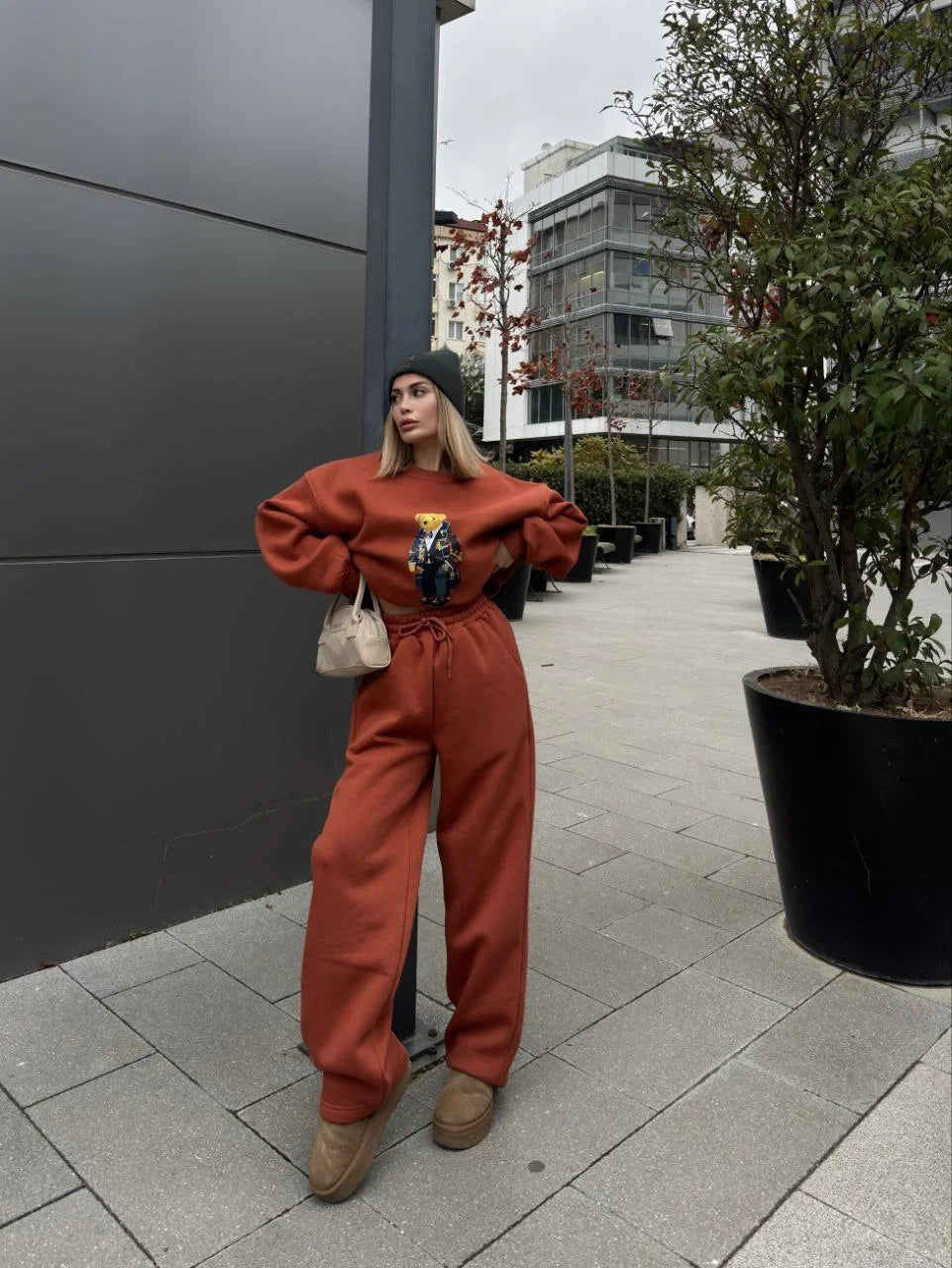 Bisiklet Yaka Üç İplik Sweat Takım - Siyah