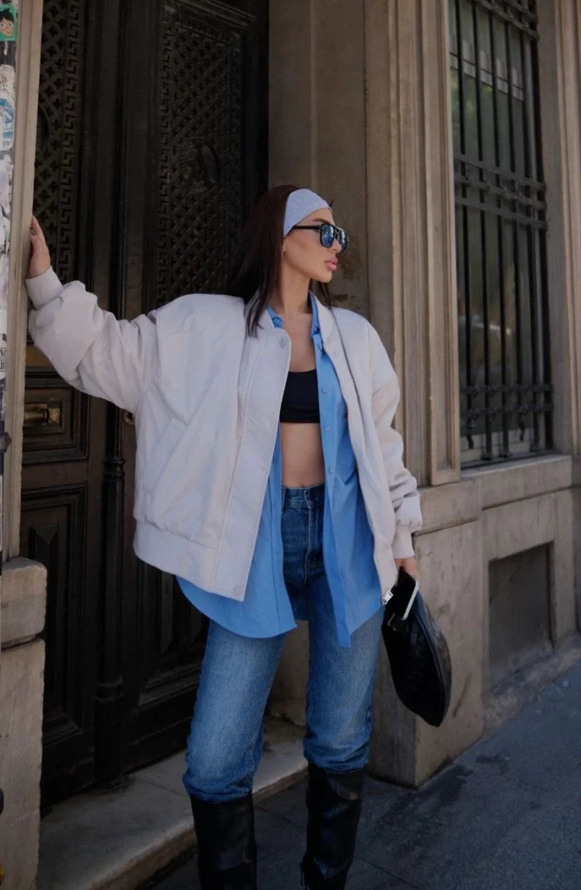 Cepli Bomber Ceket Mont - Siyah