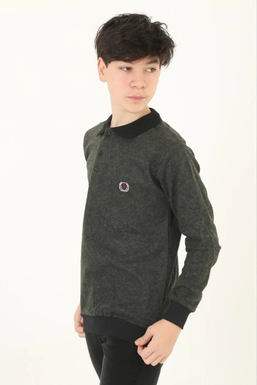 Çocuk Selanik Yaka Nakışlı Kazak - Kırmızı