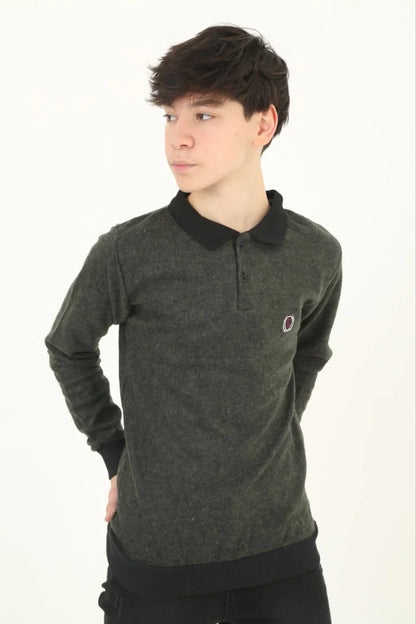 Çocuk Selanik Yaka Nakışlı Kazak - Kırmızı