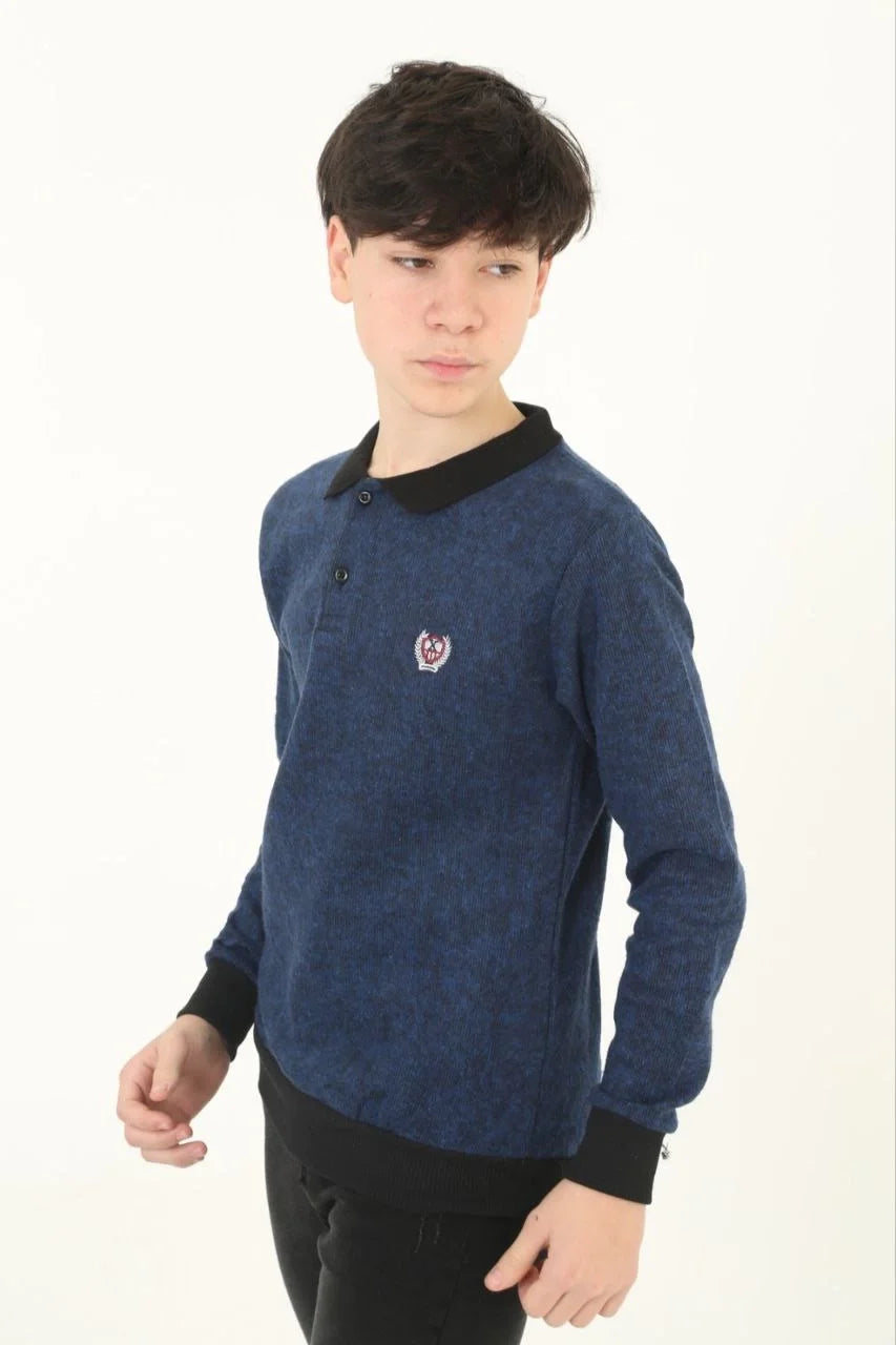 Çocuk Selanik Yaka Nakışlı Kazak - Kırmızı