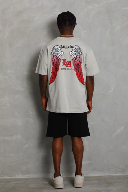 Unisex Oversize Baskılı Bisiklet Yaka T-Shirt - Beyaz