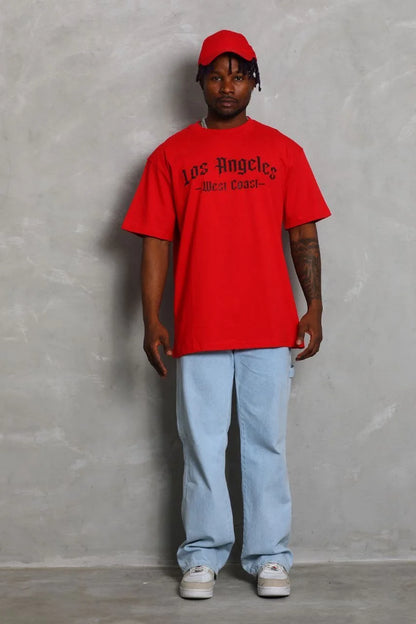 Unisex Oversize Baskılı Bisiklet Yaka T-Shirt - Beyaz