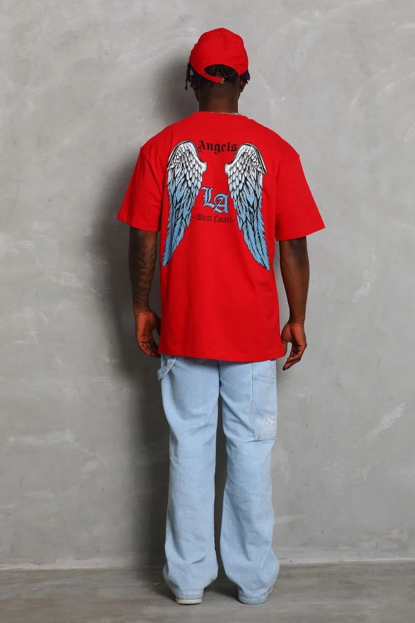 Unisex Oversize Baskılı Bisiklet Yaka T-Shirt - Beyaz