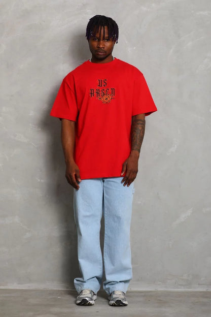 Unisex Oversize Baskılı Bisiklet Yaka T-Shirt - Siyah