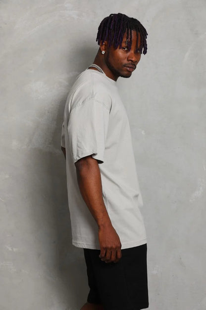 Unisex Oversize Düz Bisiklet Yaka T-Shirt - Beyaz