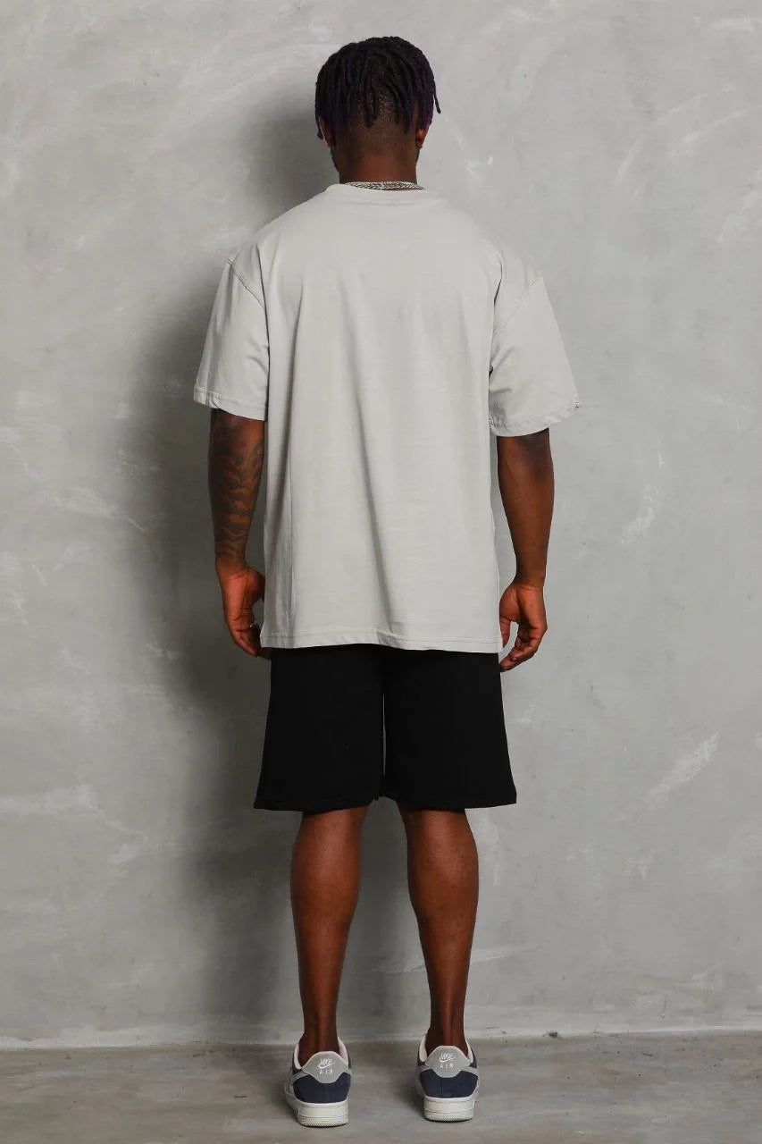 Unisex Oversize Düz Bisiklet Yaka T-Shirt - Beyaz