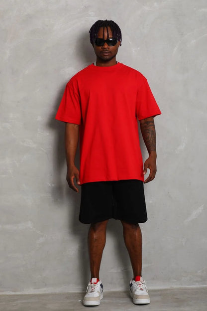 Unisex Oversize Düz Bisiklet Yaka T-Shirt - Beyaz