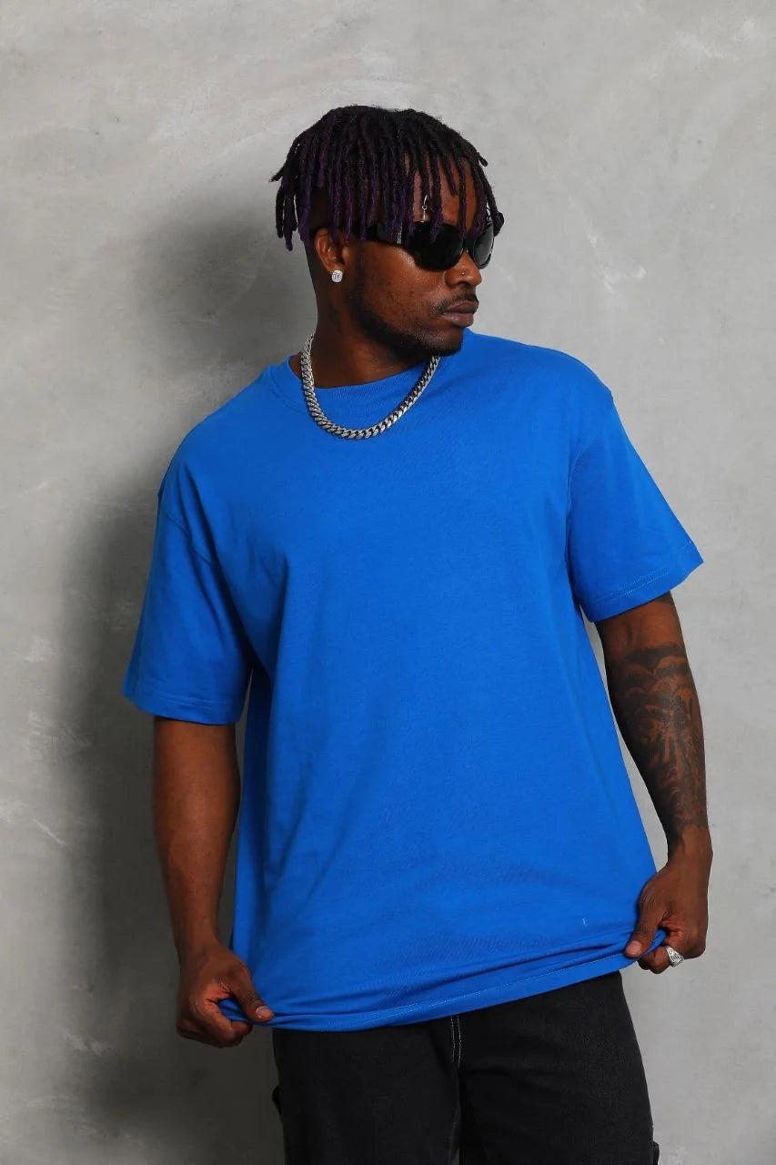 Unisex Oversize Düz Bisiklet Yaka T-Shirt - Beyaz