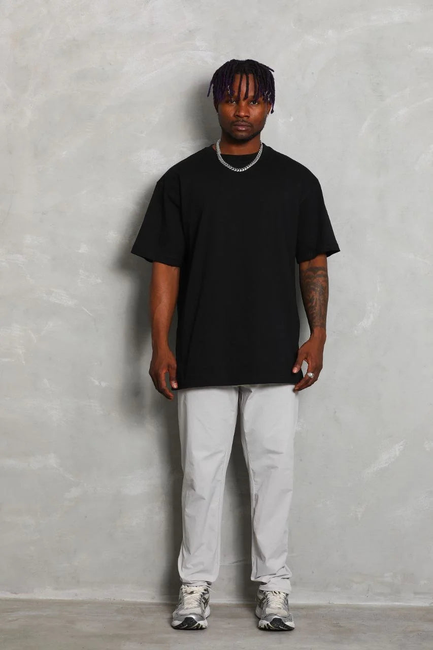 Unisex Oversize Düz Bisiklet Yaka T-Shirt - Beyaz