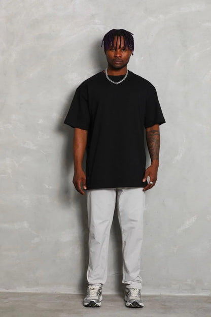 Unisex Oversize Düz Bisiklet Yaka T-Shirt - Beyaz