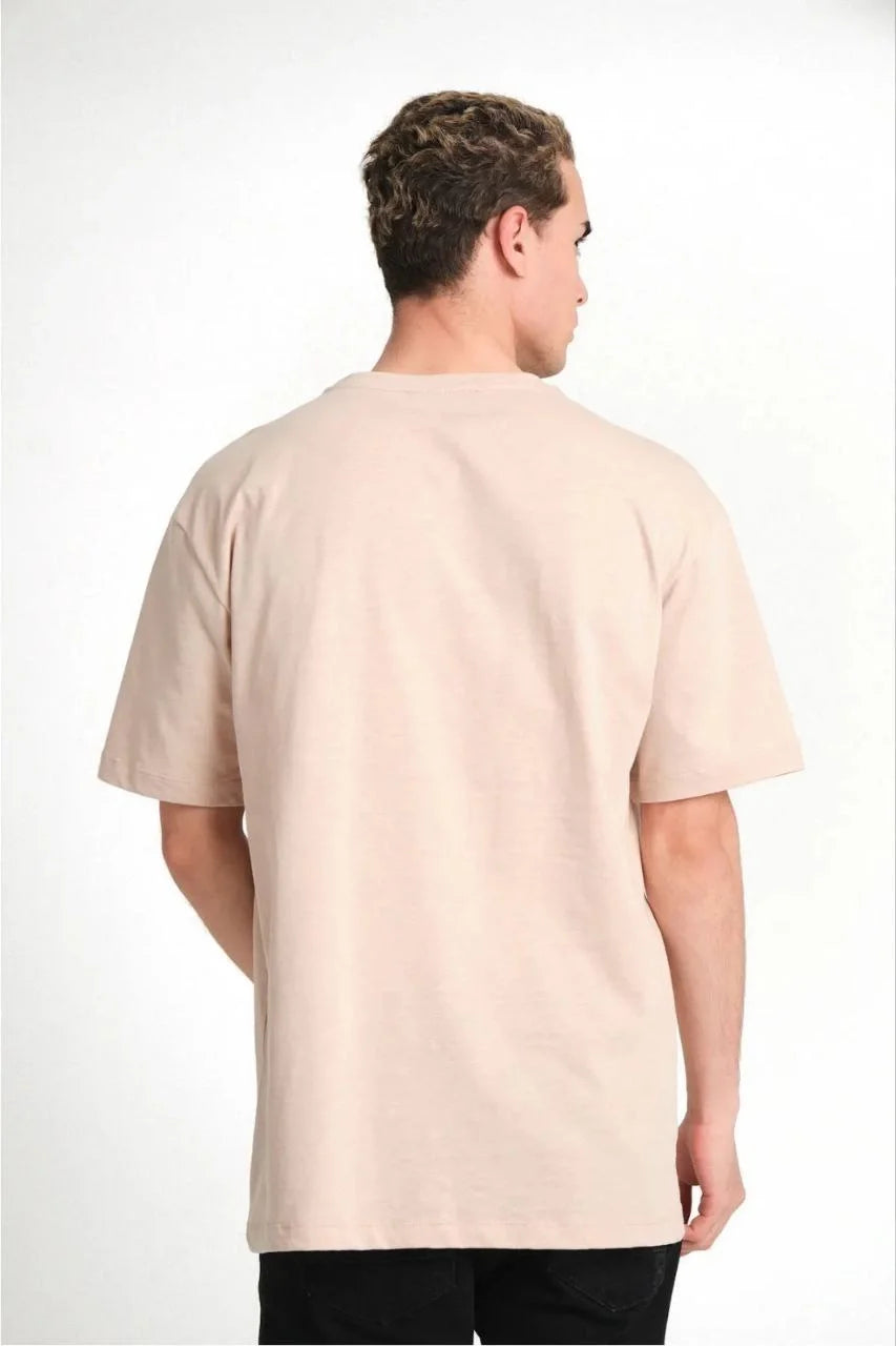 Erkek 24/1 Düz A Kalite Oversize T-shirt - Bej