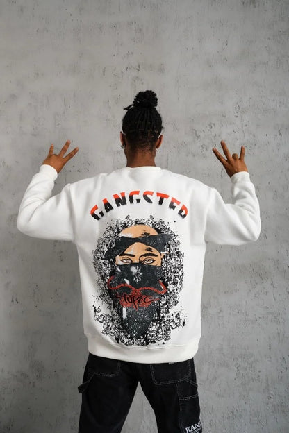 Erkek 3 İplik Gangster Baskılı Sweatshirt - Siyah