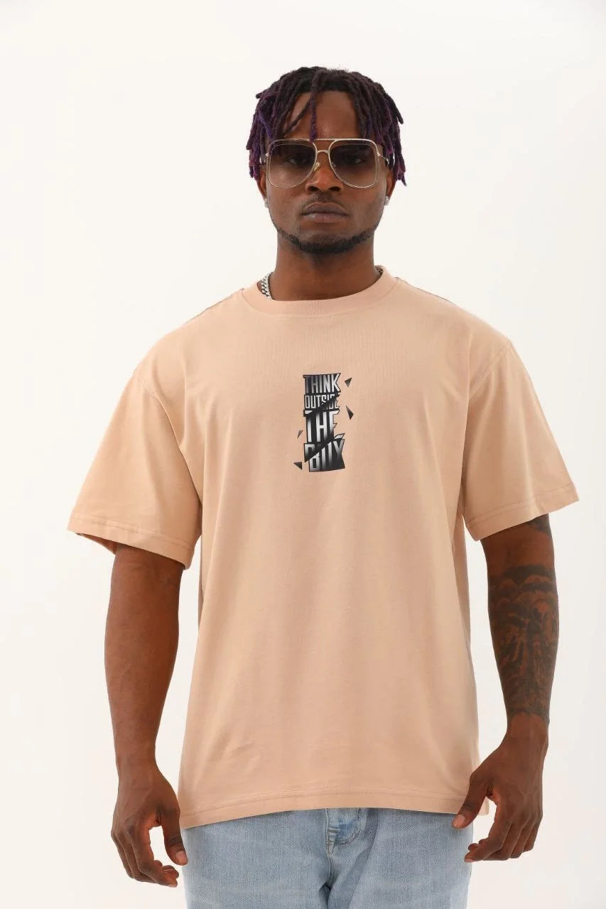 Unisex Oversize Baskılı Bisiklet Yaka T-Shirt - Beyaz