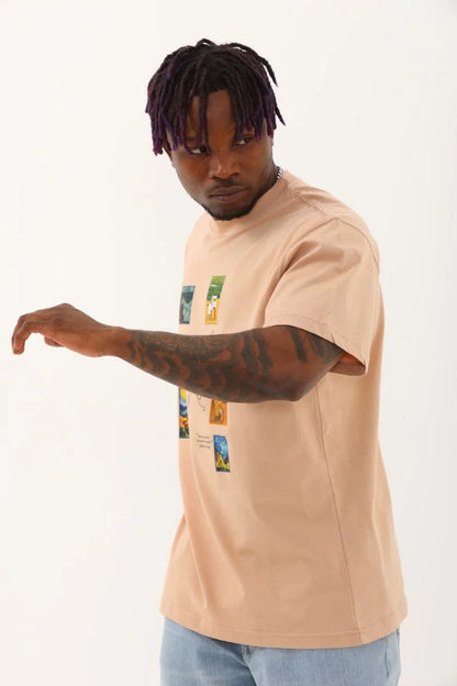 Unisex Oversize Baskılı Bisiklet Yaka T-Shirt - Siyah