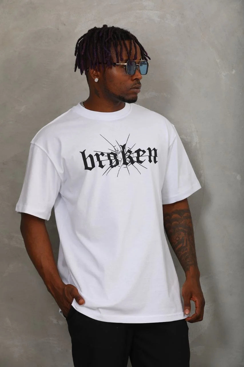 Unisex Oversize Baskılı Bisiklet Yaka T-Shirt - Bej
