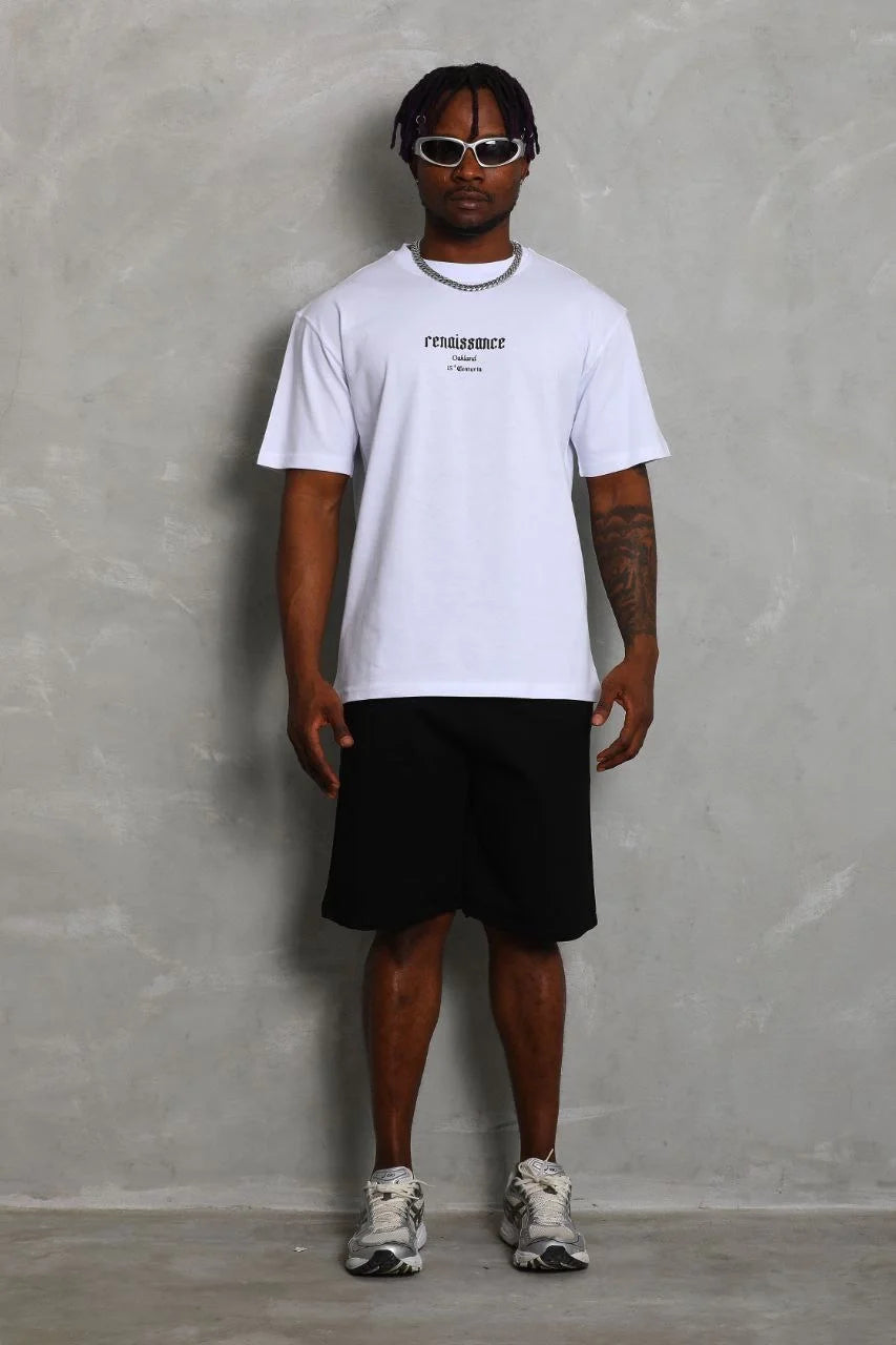 Unisex Oversize Baskılı Bisiklet Yaka T-Shirt - Siyah