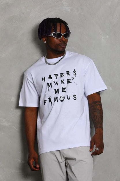 Unisex Oversize Baskılı Bisiklet Yaka T-Shirt - Siyah