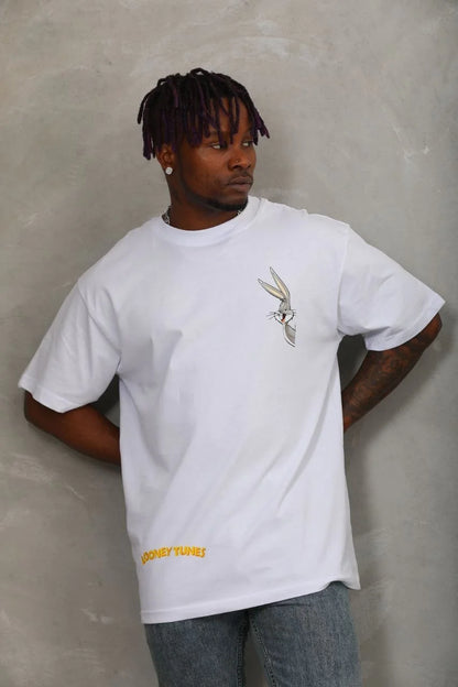 Unisex Oversize Baskılı Bisiklet Yaka T-Shirt - Kırmızı