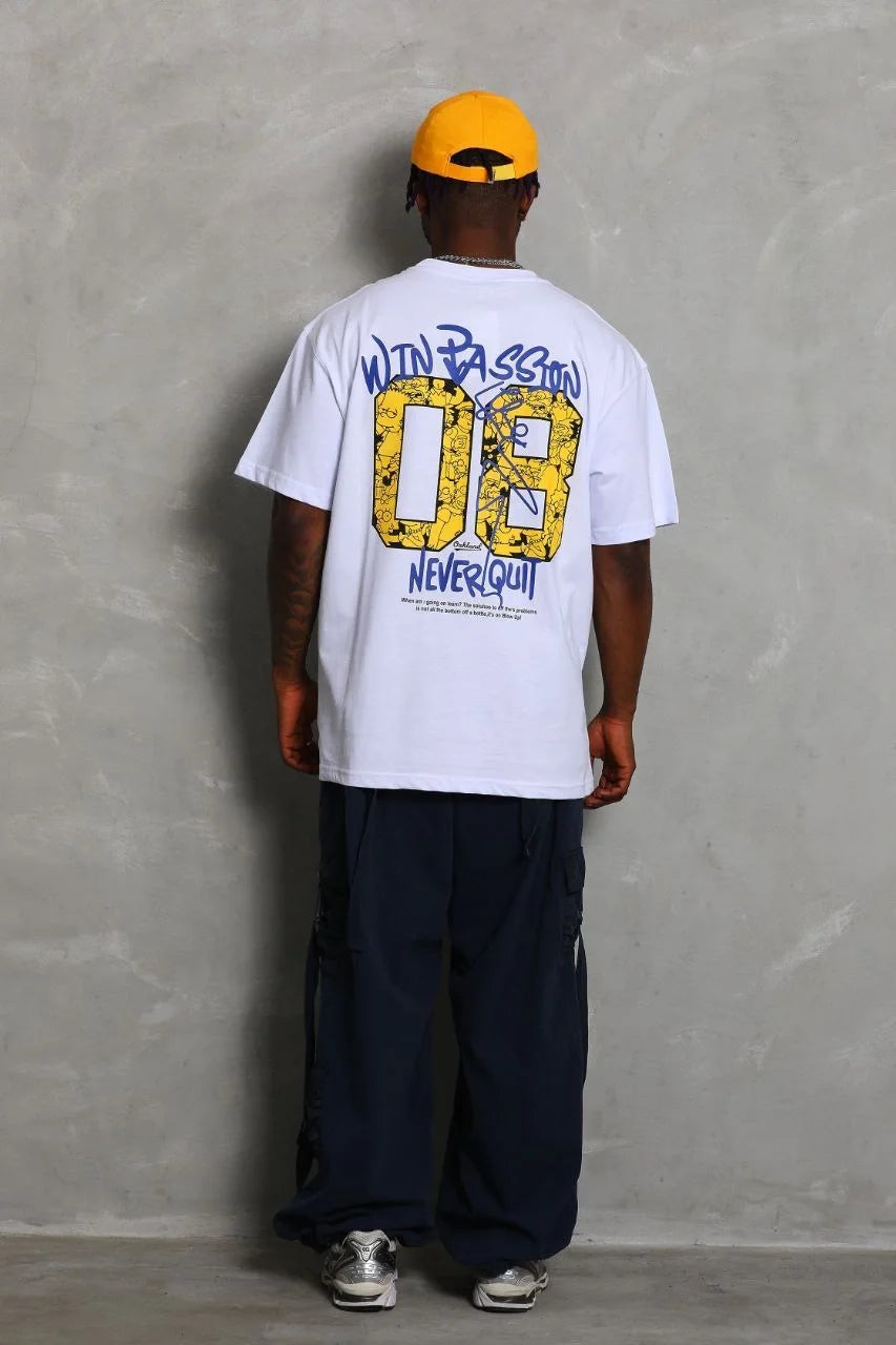 Unisex Oversize Baskılı Bisiklet Yaka T-Shirt - Füme