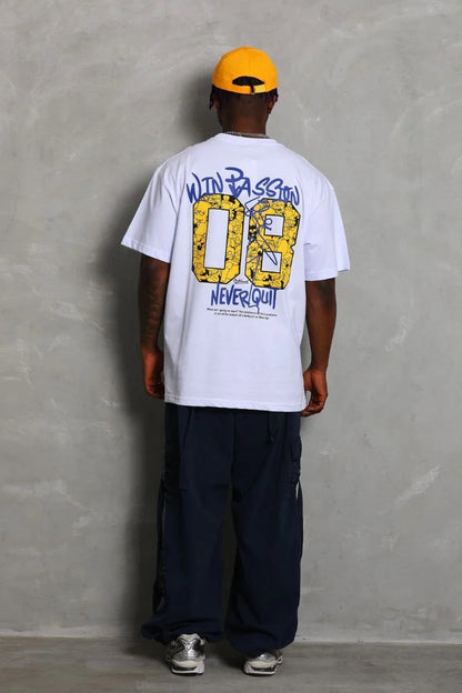 Unisex Oversize Baskılı Bisiklet Yaka T-Shirt - Füme