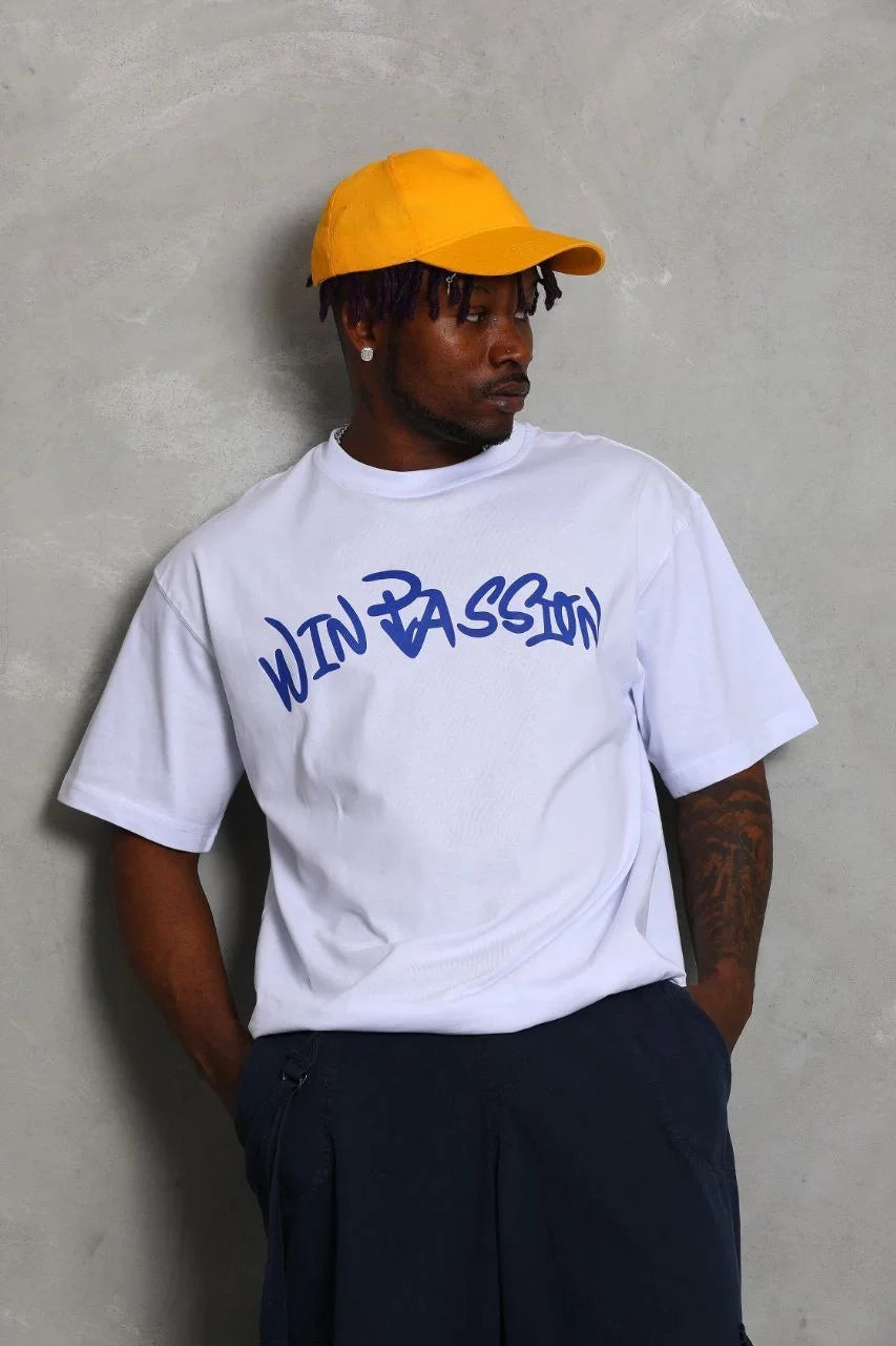 Unisex Oversize Baskılı Bisiklet Yaka T-Shirt - Füme