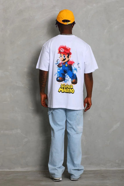 Unisex Oversize Baskılı Bisiklet Yaka T-Shirt - Siyah