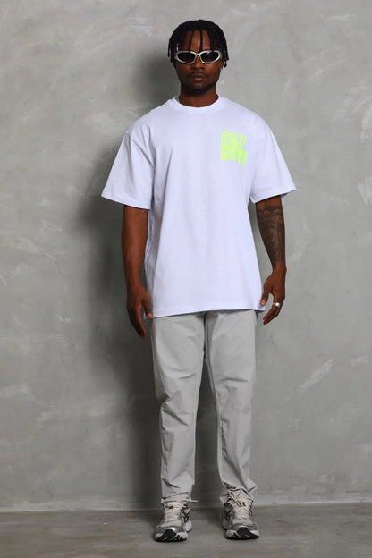 Unisex Oversize Baskılı Bisiklet Yaka T-Shirt - Siyah