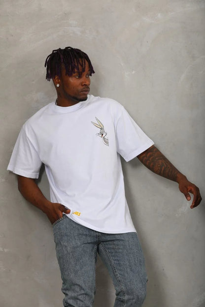 Unisex Oversize Baskılı Bisiklet Yaka T-Shirt - Kırmızı