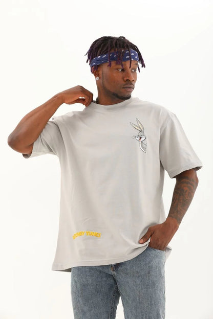 Unisex Oversize Baskılı Bisiklet Yaka T-Shirt - Kırmızı