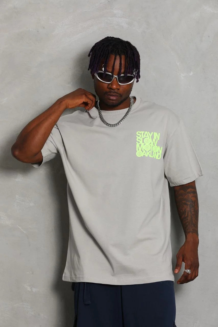 Unisex Oversize Baskılı Bisiklet Yaka T-Shirt - Siyah