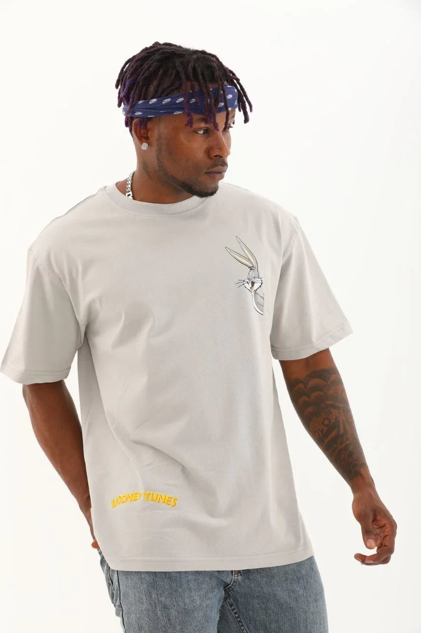 Unisex Oversize Baskılı Bisiklet Yaka T-Shirt - Kırmızı