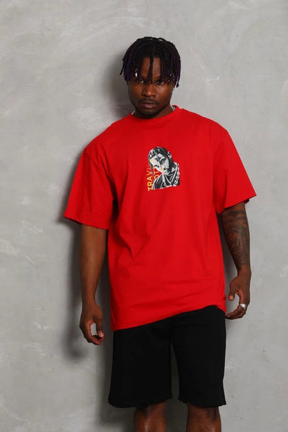 Unisex Oversize Baskılı Bisiklet Yaka T-Shirt - Siyah