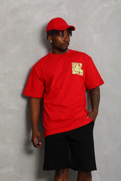 Unisex Oversize Baskılı Bisiklet Yaka T-Shirt - Siyah