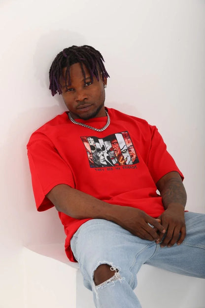 Unisex Oversize Baskılı Bisiklet Yaka T-Shirt - Beyaz