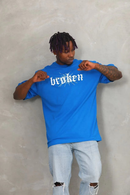 Unisex Oversize Baskılı Bisiklet Yaka T-Shirt - Bej